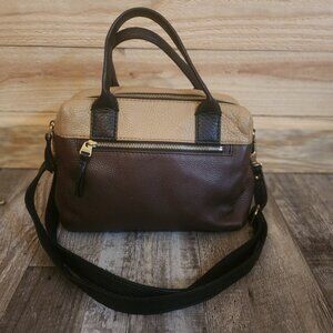 Fossil Erin Brown Black Tan Convertible Satchel Hand Shoulder Bag Purse EUC